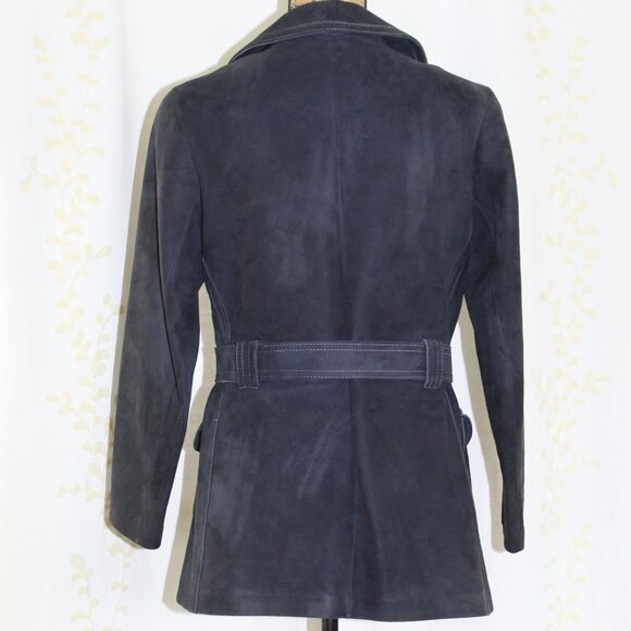 Vintage 1960s Mod Aleksander Norway Blue Lamb Leather Belted Jacket Women's S - Picture 4 of 16